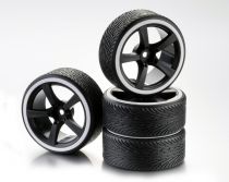 Train de roues Drift 5-Rayon \ Profile B\  Jante noir/Bague blanc 1:10 (4) - WHEEL DEAL